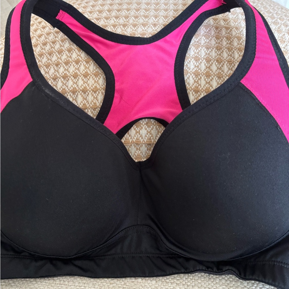Women's Black and Pink Sports Bra